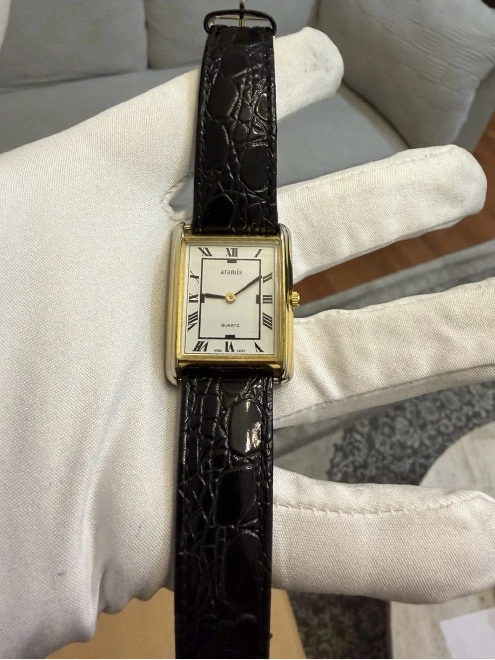 Vintage Aramis Quartz Tank Watch - Gold Plated Roman Numeral Dress Unisex Watch